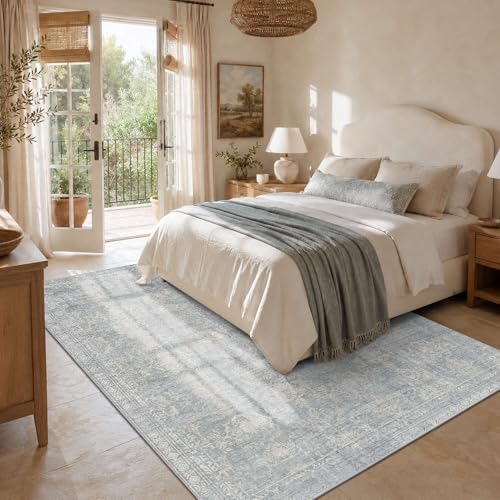 Rugxara 5x7 Area Rugs Washable Rug for Living Room Bedroom, Blue/Beige - Image 2