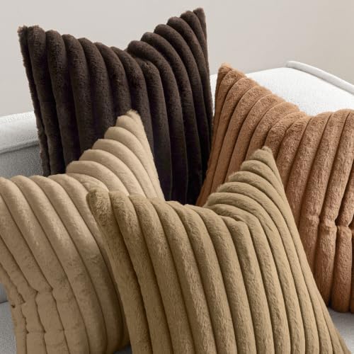MIULEE Fall Faux Fur Plush Decorative Throw Pillow Covers 20x20, Dark Brown - Image 2