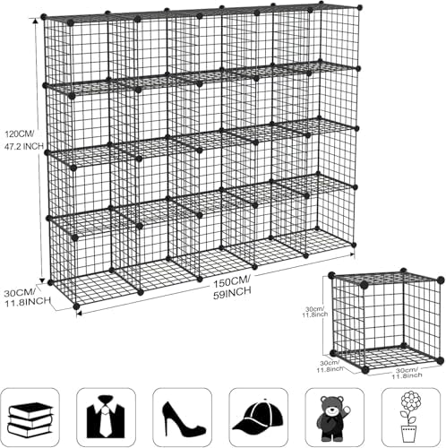 Wire Storage Cubes, Metal Storage Shelves Bookshelf, Stackable Modular Closet Organizer for Bedroom Living Room, Office, Black (20-Cube, Iron) - Image 3