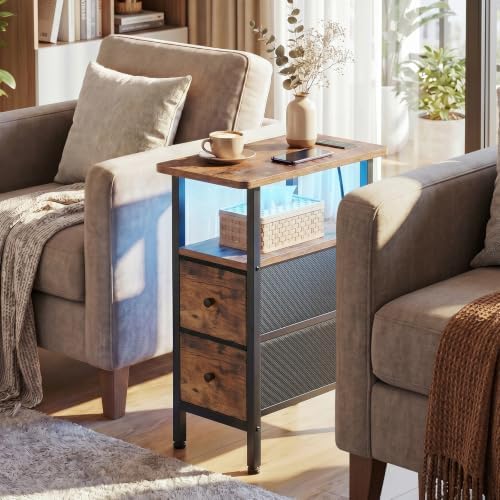LOAKEKEL Narrow End Table with Charging Station, Small Nightstand - Image 2