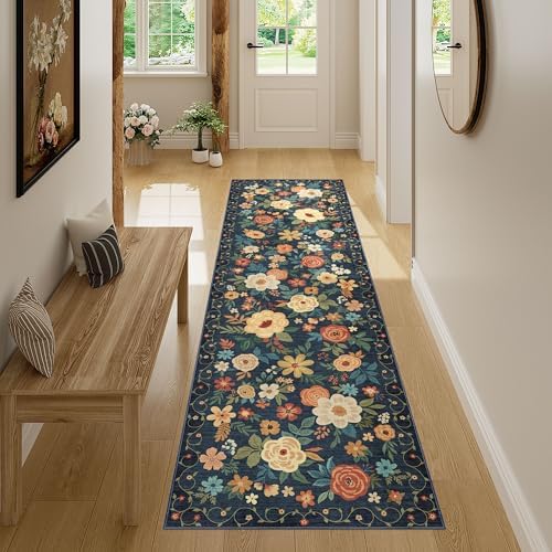 DUKINO 2x7 Runner Rug for Hallway, Soft Washable Rug Non Slip, Navy Blue by DUKINO