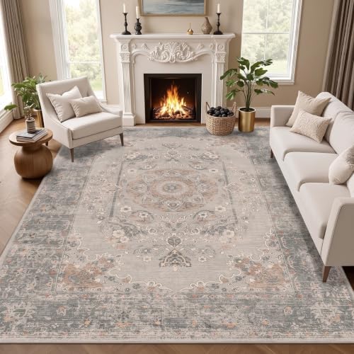 RUGIXE 8 x 10 ft Gray/Taupe Vintage Persian Washable Living Room Area Rug by Unknown