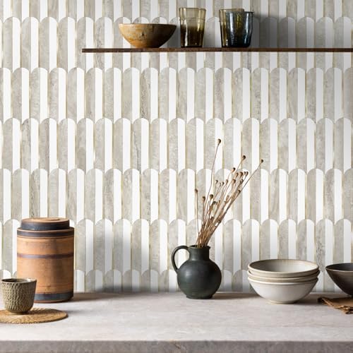 Vamos Tile Peel and Stick Backsplash Seamless Tile,1-Sheet Stick on Backsplash for Kitchen and Bathroom,White and Beige Slate PVC Mixed Metal Gold Self Adhesive Mosaic Tiles - Image 3