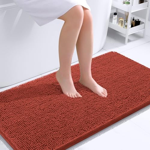 OLANLY Bathroom Runner Rugs 44x24, Soft Absorbent Chenille Bath Rugs, Rubber Backing Quick Dry, Machine Washable Long Bath Mats for Bathroom, Tub and Shower, Home Decor Accessories, Rustic Terracotta by OLANLY
