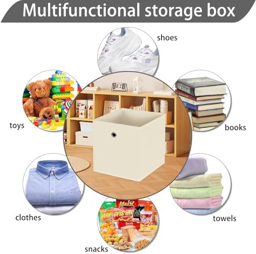 13x13x13 storage cube bins,collapsible fabric storage cubes Decorative storage basket,13 inch Record cube storage box for shelves,shelf,drawer,bathroom organizer,Set of 3 (Creamy-White） - Image 3