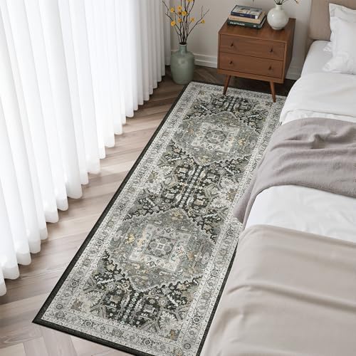 Madane Washable Runner Rug 2x6 Runners for Hallways, Grey Green/Black Olive - Image 4