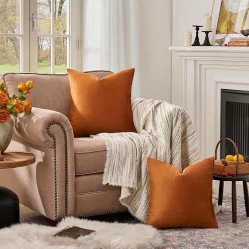 GIGIZAZA Burnt Orange Velvet Throw Pillow Covers Big 26x26 Pack of 2 - Image 3