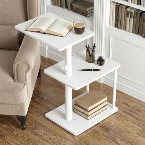 Faesun 360° Swivel Side Table for Height Adjustable, C Shaped End Table for Couch with Storage, 3-Tier Night Stand with Open Shelf, Tv Tray for Small Spaces, Living Room, Bedroom, White - Image 2