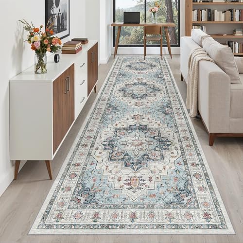 Madane Hallway Runner Rug 3x10 Washable Kitchen Runners 10ft, Blue - Image 4