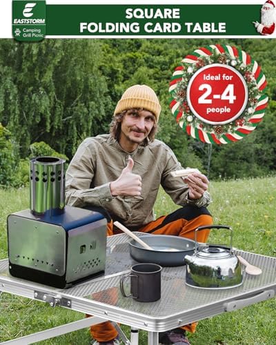 Square Folding Card Table with Adjustable Height (12" & 26"), Silver Portable Metal Mesh Table for Camping, BBQ, Picnic, Game, Patio & Indoor Use, Fits 2–4 People, Lightweight 7.6 lb, Supports 66 lb - Image 4