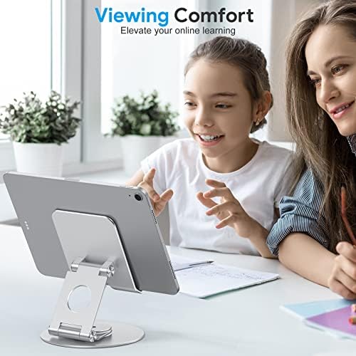 OMOTON Swivel Tablet Stand for iPad with 360 Rotating Base, Foldable Adjustable Holder for Drawing, Compatible with iPad Pro/Air/Mini and More, Silver - Image 5