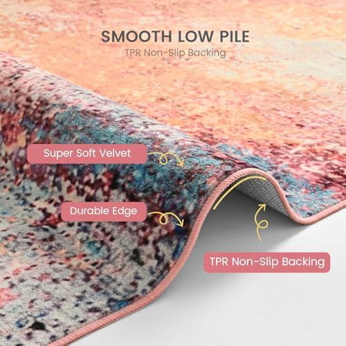 Toneed Washable 5x7 Galaxy Pink Area Rug with Non-Slip Backing for Living Room - Image 5