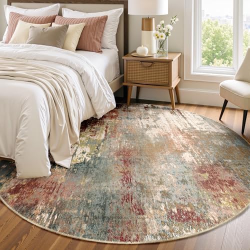 RELEANY Washable Round 6ft Area Rug for Living Room Rustic Brown by RELEANY