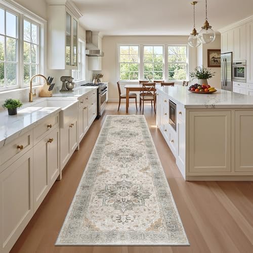 Madane Washable Runner Rugs 2x12 Long for Hallway Kitchen Light Taupe Brown by Madane