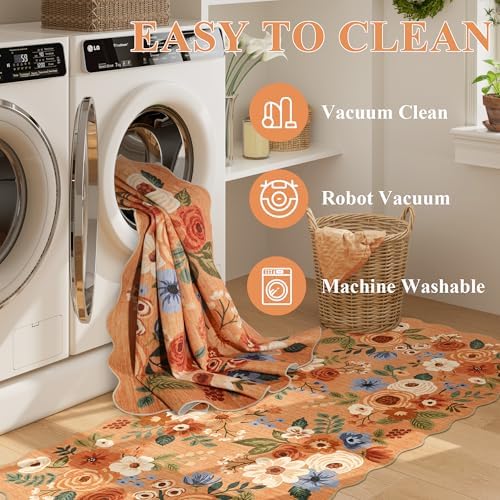 DUKINO 2.6x8 Runner Rug, Floral Washable Kitchen Rugs Non Slip, Orange - Image 6