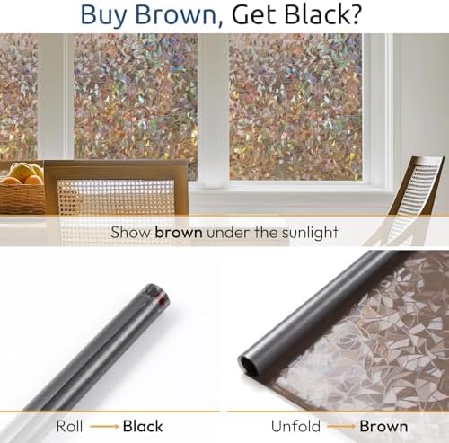 rabbitgoo Rainbow Window Privacy Film, Stained Cling, Brown, 35.4" x 157.4" - Image 3