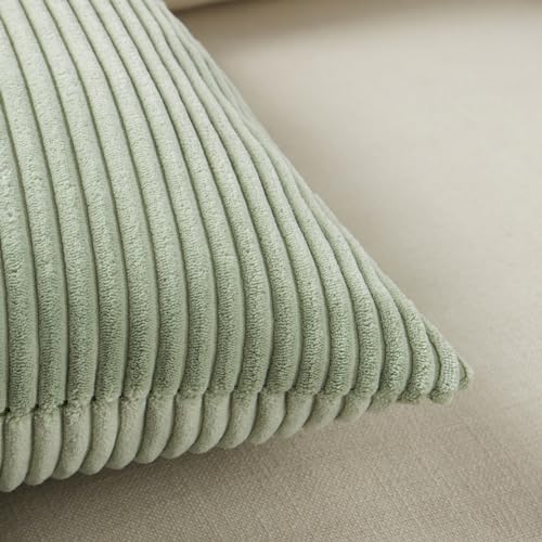 Fancy Homi 2 Packs Sage Green Lumbar Decorative Throw Pillow Covers 12x20 Inch for Living Room Couch Bed, Rustic Farmhouse Boho Home Decor, Soft Striped Corduroy Rectangle Accent Cushion Case 30x50 cm - Image 5
