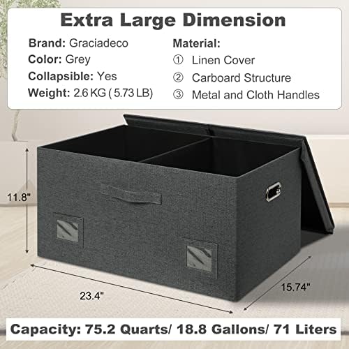 Graciadeco 75 Quarts Extra Large Decorative Storage Bins with Lids, 3 Packs Dark Gray Collapsible Storage Bins with Lids, Stackable Storage Bins Decorative Box Storage With Lid Extra Large - Image 2