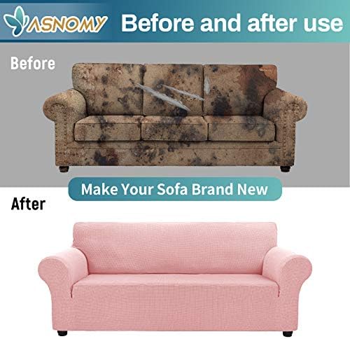 Asnomy Stretch Couch Covers for Sofa Washable, 3 Cushion Couch,Pink - Image 6