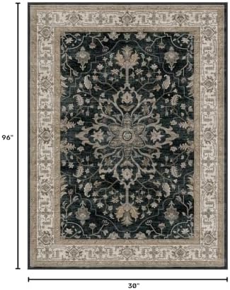 RELEANY Washable Area Rug, Runner 2'6"x8', Black/Vintage/Beige - Image 2