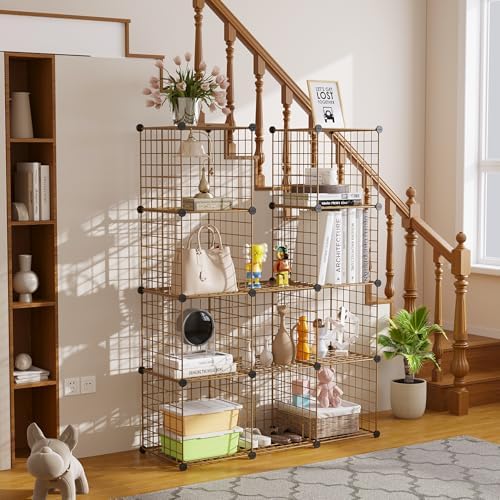 C&AHOME Wire Cube Storage, 12 - Cube Organizer Metal C Grids, Closet, Brown - Image 4