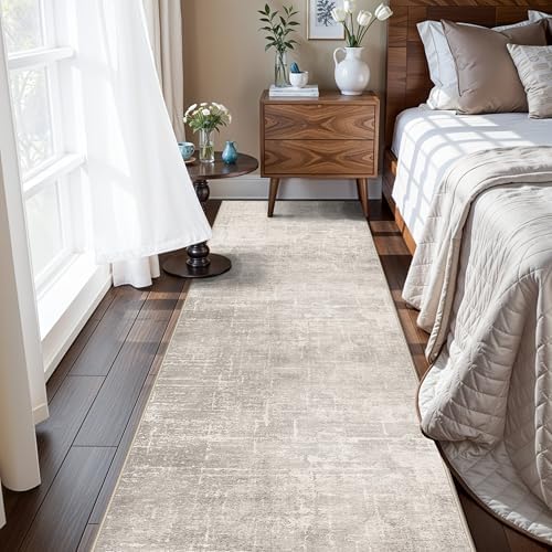Hallway 2x8 Washable Runner Rug: Abstract Stain Resistant Entryway Kitchen Area Rugs Farmhouse Soft Bathroom Bedroom Print Floor Mat Thin Non-Slip Indoor Carpet for Living Room Laudry(2x8,Beige/Cream) by HYHAOYUNLAI