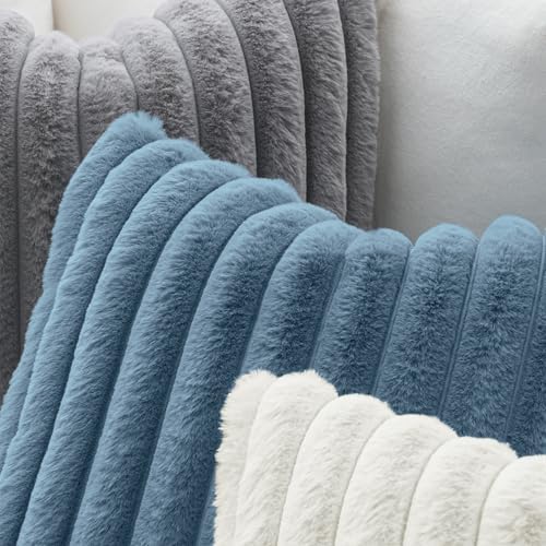 MIULEE Faux Fur Decorative Throw Pillow Covers 18x18 Set of 2 Grey Blue - Image 5