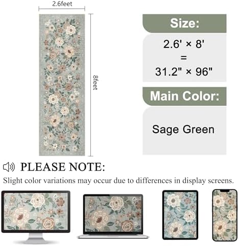 DUKINO 2.6x8 Runner Rug Washable Runner Rug for Hallway Non Slip Sage Green - Image 2