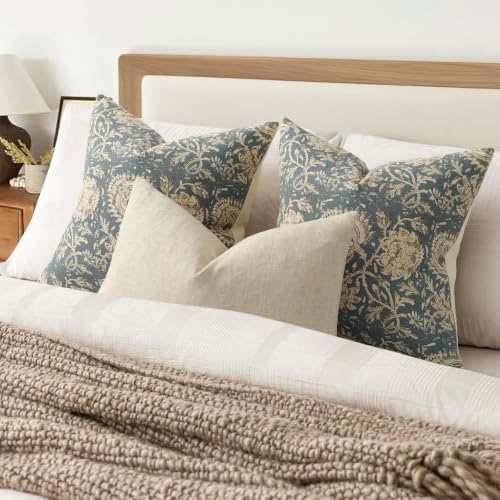 Vintage Floral Print Throw Pillow Covers 22x22 Set of 2 Neutral Modern Farmhouse Pillow Cases Accent Decorative Cushion Covers Boho Home Decor for Couch Sofa Chair Bed Living Room, Navy - Image 4