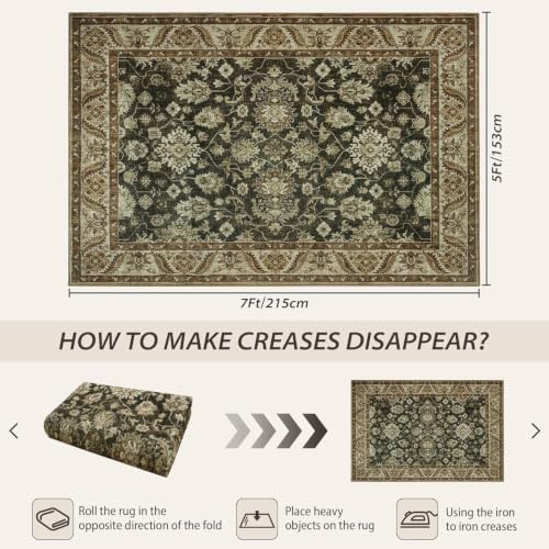 Hanples 2x3 Washable Rugs for Entryway, Vintage Floral Door Mat, Brown - Image 2