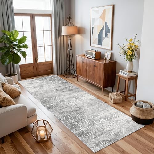 HY HAOYUNLAI Abstract 2x8 Runner: Washable Non-Slip 8ft Hallway Carpet Stain-Resistant Laundry Room Kitchen Area Rug Throw Entryway Foyer Mat Soft Living Room Bedroom Beside Runner Rug(2x8,Light/Grey) - Image 4