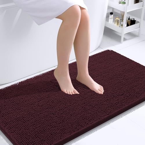 OLANLY Bathroom Runner Rugs 44x24, Soft Absorbent Chenille Bath Rugs, Rubber Backing Quick Dry, Machine Washable Long Bath Mats for Bathroom Floor, Tub and Shower, Home Decor Accessories, Black Cherry by OLANLY