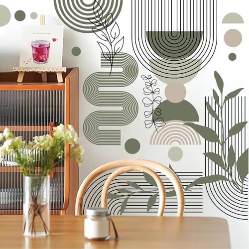 Boho Arch Wall Stickers Black Line Wall Decals Green Leaf Sticker Large Geometric Decal Aesthetics Room Mural Decor Modern Abstract Sticker for Living Room Bedroom Decor - Image 2
