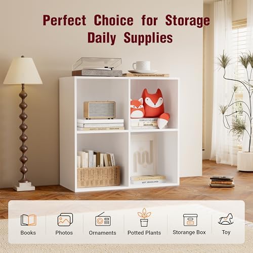 Book Shelf, Wooden Cube Storage Organizer with 11" Open Cubes, Stackable Modular Bookcase for Room Divider Storage, 2 Tier Bookshelf for Living Room, Bedroom, Office (White, 4-Cube) - Image 6