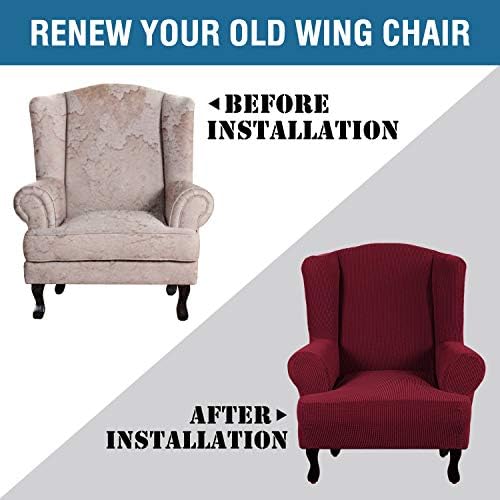 H.VERSAILTEX Wing Chair Slipcover Chair Covers for Wingback Chairs Wingback Chair Covers Slipcovers 1 Piece Stretch Sofa Cover Furniture Protector Soft Spandex Jacquard Checked Pattern, Burgundy Red - Image 4