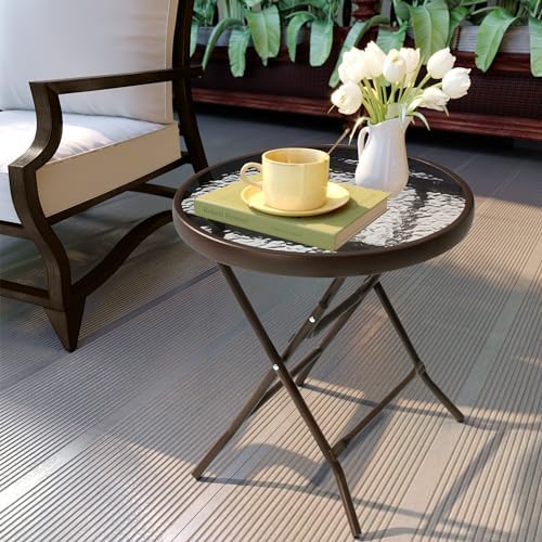 Outdoor Side Table, Small Patio End Table Set of 2, Brown - Image 6