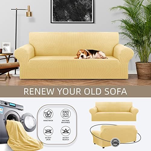 KEKUOU Stretch Couch Covers for Sofa, 3 Cushion Couch Slipcover,Champagne - Image 3