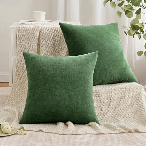 MIULEE Moss Green Chenille Couch Throw Pillow Covers, 20x20 - Image 5