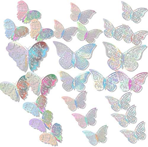 Bememo 72 Pcs 3D Butterfly Wall Decals, 3 Sizes,Holographic White | Metallic Hollow Design for Bedroom Living Room, Removable Adhesive Wall Decor, Easy Peel Stick Party Decoration Stickers - Image 2