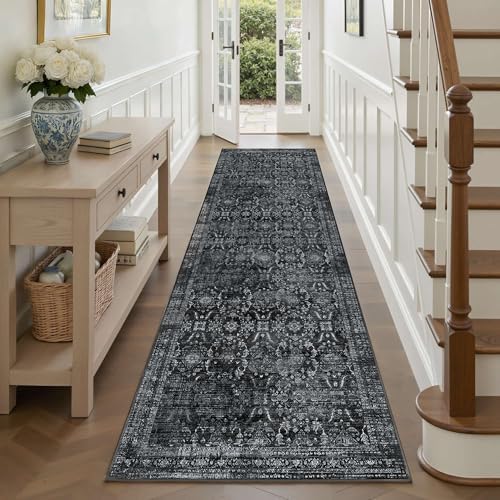 Rugxara 2'6''x8' Washable Runner Rug for Hallway Kitchen, Black - Image 2