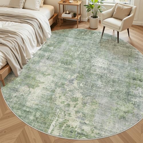 Soalmost Round Rugs 9ft Living Room Circle Area Rug 9x9 Green/Ivory Vintage - Image 3