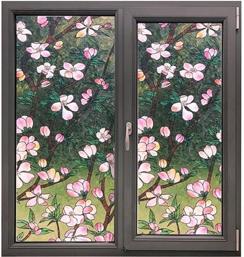 Retro Flowers Window Privacy Film, Magnolia Stained Glass Decorative Window Film for Glass, Rainbow Stained Window Cling Sticker Floral Removable Static Cling for Window (1, Peach Flower, 17x78.7in) - Image 7