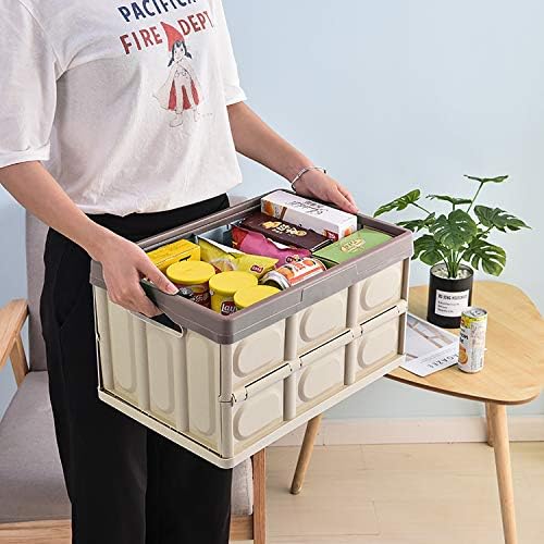 Phyllia Foldable Storage Boxes with Lids, 3-Pack Collapsible Plastic Storage Bins Organizer Containers Baskets Cub with Cover,Stackable Utility Crates Storage Box (Brown, 30L) - Image 3