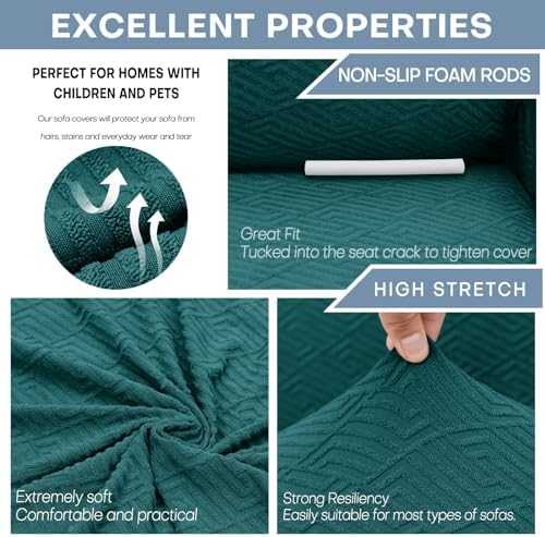 ZNSAYOTX 1 Piece Jacquard Couch Covers for 3 Cushion Couch High Stretch Sofa Cover for Pets Dogs Anti Slip Extra Large Sofa Slipcovers Furniture Protector (X-Large, New Pattern Blackish Green) - Image 4