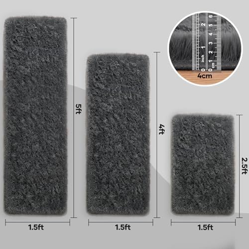 Ophanie Small Rug Washable Non Slip Throw Bedside Area Rugs, Fluffy Soft Mini Bedroom Carpet, 1.5x2.5，1.5x4 and 1.5x5 Rug Set, 3 Piece Grey with Over 99 pcs Pile fibers - Image 2