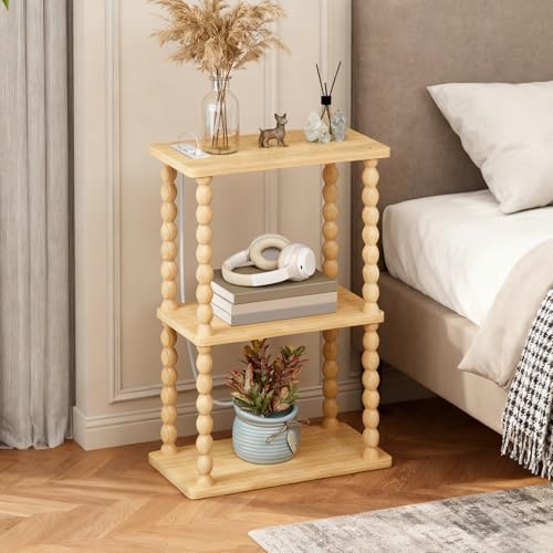 ELYKEN Narrow Side Table with Charging Station, 3-Tier Skinny Bedside Table - Image 2