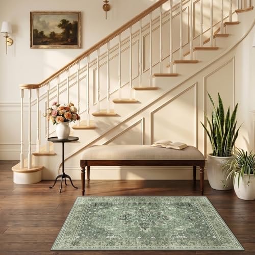 RELEANY Washable Area Rug, Small 2'6"x4', Green/Dark Green/Gray - Image 2