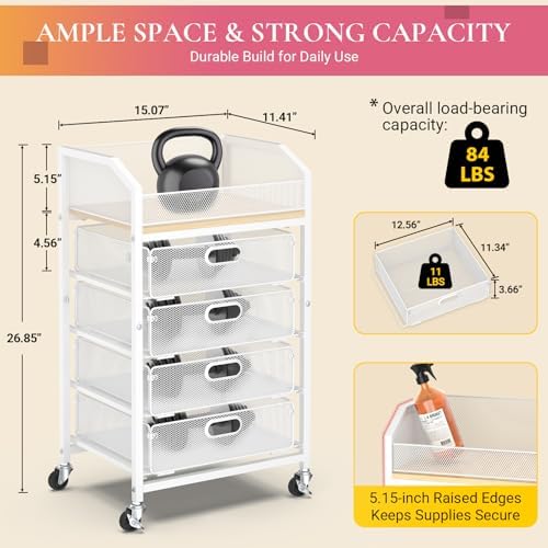 Goovilla Rolling Makeup Organizer Cart with Drawers, 5 Tier Metal, White - Image 3