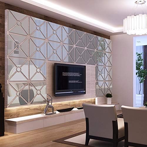 3D Mirror Wall Stickers, Acrylic Square Geometric Pattern DIY Art Decals, Self Adhesive Mirror Plastic Wall Sheet Tiles Home Decoration for Living Room Bedroom Stair Wall Decor (Triangle- 8pcs) - Image 2