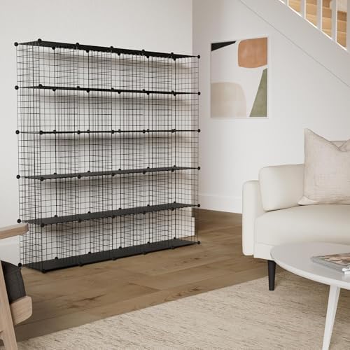 HUBSON Wire Cube Storage Organizer, Book/Toy/Craft/Potted Plants and petCloset Organizers and Storage Shelves, 25-Cube Freely Combinable Metal Grids Storage Shelf,Black Plus Iron - Image 2